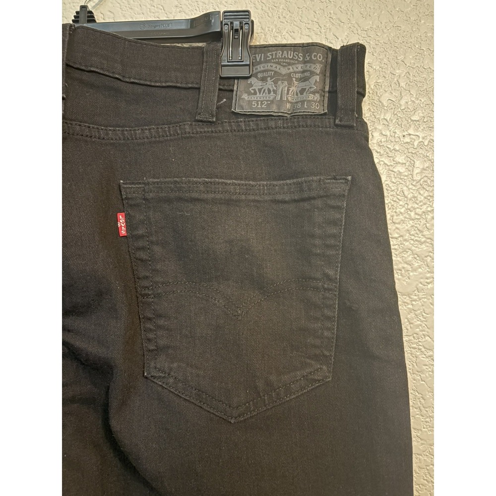 Levis 512 Jeans Mens 38x30 Black Distressed Stretch Denim - Picture 4 of 12